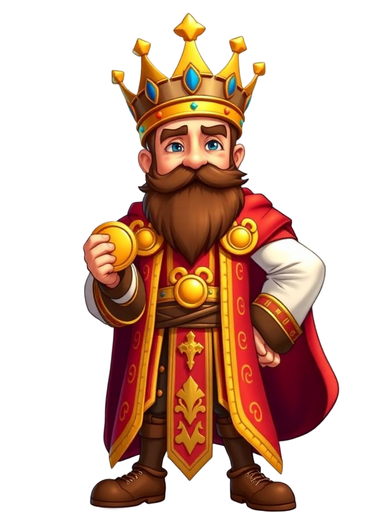 Cartoon king holding a gold coin