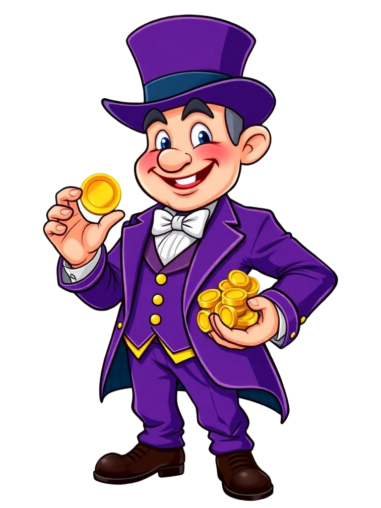 Cartoon magician holding gold coins